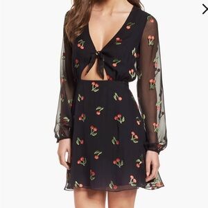 For Love & Lemons Women's Cherry Twist Mini Dress black cherry print S